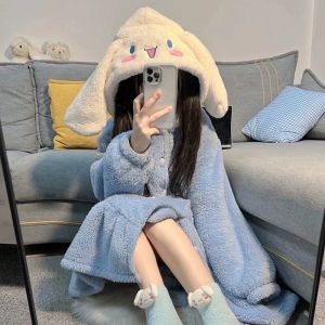 Chiikawa Coral Fleece Pajama Set Womens Winter Cartoon Home Clothes Ushio Sleepwear Thickened Mid-length Youth Couples