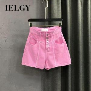 IELGY Pink Shorts Jeans Women High Waist Slim Outerwear Wide Leg Pants