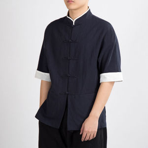 เสื้อผ้าทำงานสไตล์จีนโบราณสำหรับผู้ชาย ชุดชา เสื้อคลุมผ้าลินิน อบสดใหม่ อบไหมดอกไม้ ป้องกันแบคทีเรีย ป้องกันเชื้อรา วัสดุผสม