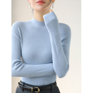 Womens Thickened High Collar Seamless Knitted Sweater Autumn Winter Gray Crew Neck Pullover Slim Fit Fashion Commute Style