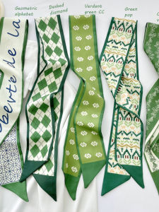 Green Decorative Long Scarf Womens Hair Ties Korean Style Versatile Polyester Fiber Spring Autumn Season Geometric Pattern