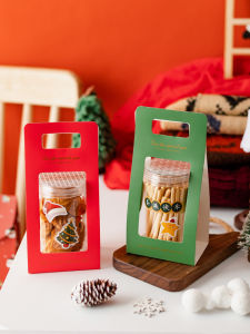 กล่องบรรจุบิสกิตสำหรับเทศกาลคริสต์มาสปีใหม่กล่องของขวัญแบบหิ้วขนมทอฟฟี่วัวรีดกรอบเกล็ดหิมะคุกกี้ปิดผนึกแบบใส