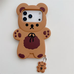 3D Cartoon Bear Soft Silicone Phone Case For iPhone 17 Air 16e 15 13 14 12 11 Pro Max Mini XS XR X 7 8 Plus Shockproof Cover