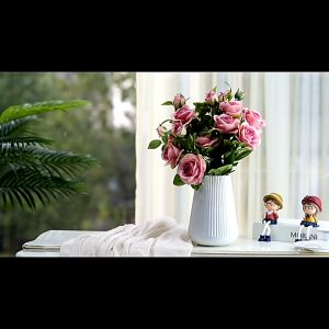 Lọ hoa decor bằng gốm Qhouse bình hoa trang trí tráng men cao cấp để bàn làm việc phòng khách phòng ngủ đẹp sang trọng