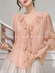 Áo Thun Đục Lỗ Voan Ruffle Cổ Đẹp