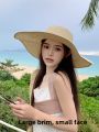 Summer Womens Sun Ultra Large Brim Foldable Sunscreen Beach Vacation Hat Casual round Top Youth Suitable Butterfly Knot. 