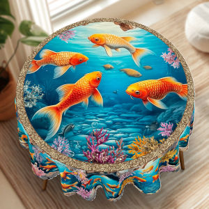 Deep Sea Ocean Themed Tablecloth Brightly Colored Corals Lifelike Goldfish Prints Revealing the Mystery of the Ocean Embossed Edges Waterproof Wrinkle-Resistant Fade-Resistant Suitable for Rectangular and Round Dining Tables Home Kitchen Livin...