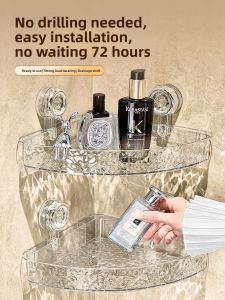 Bathroom Triangle Storage Rack Corner Strong Suction Wall Mounted Vanity Toilet Acrylic Organizer Shelf No Drilling Required