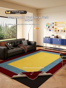 QISHUO | Removable Vintage Blue Mid Century Modern Machine Washable Double Layer Carpet
