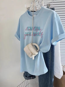 Youthful Elegance Light Blue Cotton Short Sleeve Womens Top