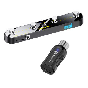 Wireless MIDI Control Pedal – 4 Switches & Buttons USB Rechargeable Lithum Battery Includes Wireless MIDI Adapter