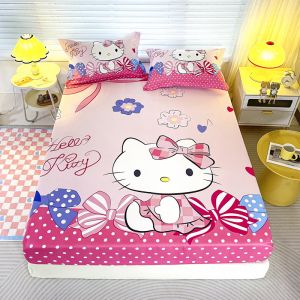 Alls Wonderland Cute Hello Kitty Bedsheet Sanrio Melody Pink Fittedsheet Cartoon Bedsheet Single Queen King Full Cover