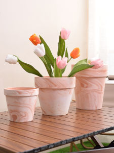 Large Size White Ceramic Red Clay Flower Pot Gradient Potted Plant Breathable Unglazed North European Style Garden Pot