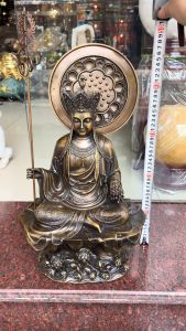 Tượng địa tạng bằng đồng ngồi đế sen hào quang cao 48cm tới đầu cao 42.5cm rộng 28cm nặng 13kg