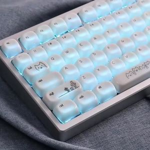 Sand Cat Glossy Keycaps Double Shot MOA Profile ABS Keycaps Round Minimalist White For MX Mechanical Keyboard
