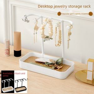 Jewelry Organizer Stand for Necklace Earring Bracelet Makeup Table Accessories Holder with Wood Tray Desktop Storage Rack