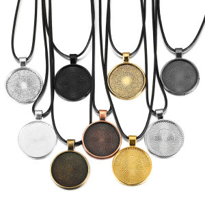 5pcs/lot 25mm Cabochon Round Pendant Tray Base With Necklace Cord DIY Making pendant Necklace Jewelry Accessories Finding