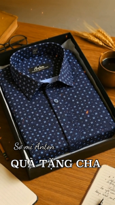 Áo Sơ Mi Nam Dài tay công sở trung niên Thương Hiệu Anton Vải Cotton Chấm Bi Nhỏ Màu Tím Than – Y309