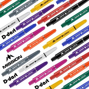 MISSION DART SHAFTS - 10 COLORS GripLock DART SHAFT/STEM FOR SOFT TIP AND STEEL TIP DART 1 SET/3 SHAFTS