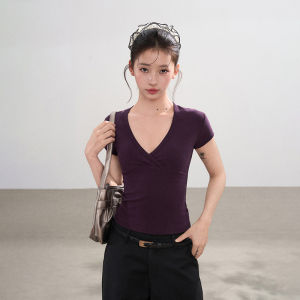 BAIDAIFEI | Purple V-Neck Fitted Short T-Shirt