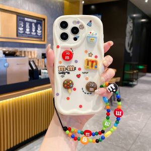for OPPO A18 A38 A3 Pro A17 A16 A60 A79 Reno 12F 13 11 F 8T 7Z 8Z A53 A15 A78 A94 A54 A96 A9 A5 A31 2020 A92 Cartoon M&Ms Soft Hand Strap Phone Case