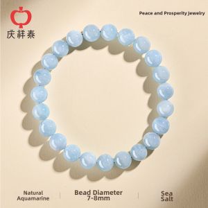 QINGXIANGTAI | Blue Aquamarine Beads Bracelet Natural Crystal Water Supplement Luck Enhancing