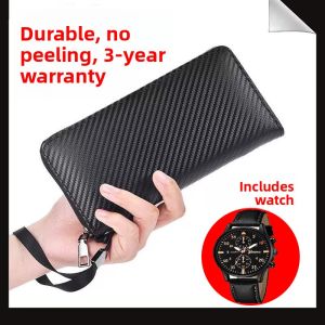 Mens Long Carbon Fiber Wallet Fashion Casual Multi-Card Handbag New Business Young Peoples Coin Purse Trendy