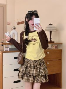 เสื้อยืดแขนยาวลายแมวสุดน่ารัก ทรงเข้ารูป แขนยาว ทรงเข้ารูป สำหรับผู้หญิง เสื้อยืดคอกลม ทรงเข้ารูป ฤดูใบไม้ผลิและฤดูใบไม้ร่วง