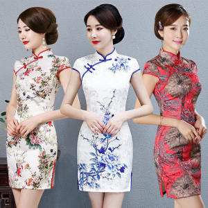 Short Version Young Womens Chinese Style Cheongsam Dress Small Size Summer Wear Daily Comfy Polyester Fabric Pure Color Simple Design