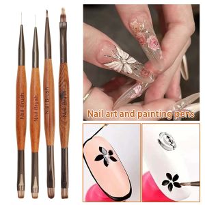 Dorisna ศิลปะการทำเล็บสองหัวแบบแปรงด้ามไม้ภาพวาดลวดลายไล่ระดับสีกวาดเครื่องมือปากกาแต่งเล็บที่เฉพาะเจาะจง