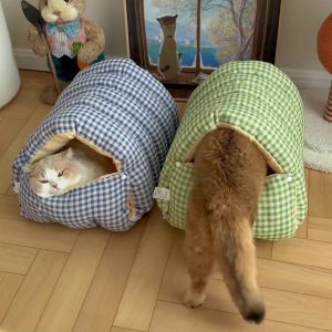 Thickened Plush Cat Sleeping Bag Winter Warm Cozy Portable Pet Nest Non-Slip Bottom Handmade Stitching round Shape Cat Cave