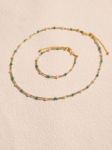 Elegant French Style 925 Silver Natural Turquoise Pearl Necklace Bracelet Set for Women Original Design Fashion Jewelry