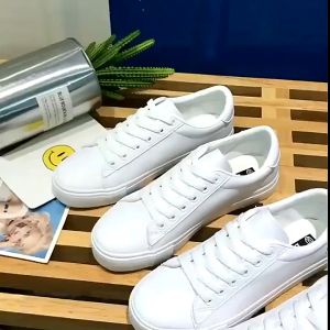 WALKINGSHOW Students Women Sneakers White Leather Low-Cut C008