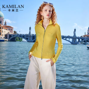 Kamilan Womens Knitted Woolen Short Cardigan Slim Fit Style Autumn New Fashion Streetwear Long Sleeve Zipper Pocket Design