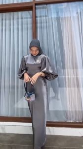 Ghazlan Fashion - Elia Long Dress Bahan Satin Silk Size M L XL XXL / Baju Gamis Wanita Lebaran Terbaru 2025 / Busana Muslim Wanita / Baju Lebaran Terbaru 2025 / Gamis Wanita Dewasa / Gamis Remaja Kekinian Viral / Gamis Lebaran