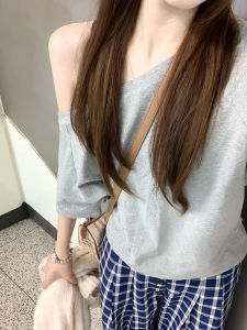 เสื้อยืดคอกลมแขนสั้นผ้าฝ้ายแท้สำหรับผู้หญิงในช่วงฤดูร้อน เสื้อแขนกุดทรงหลวมกระชับสัดส่วน แฟชั่นสำหรับผู้หญิง