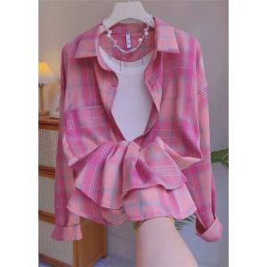 Áo Sơ Mi Kẻ Caro Cotton Cổ Polo Tay Dài Dáng Rộng Thời Trang Mùa Hè Cho Nữ Áo Khoác Ngoài Chống Tia UV