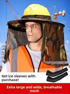 MONLEYTA | German Safety Hat Sunshade Construction Site Mens Cap Brim Sun Protection Helmet Summer Mens Mask Breathable UV Protection Cloth Material