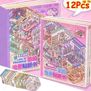 NEW 6/12Pcs Scenes DIY Cartoon 3D Landscape Sticker Book Sticker Cabin Scene Pocket Birthday Festival Gift for Kid Child Student