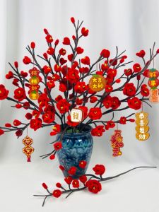 Red Plum Blossom Twisted Stick Material Kit Festive Simulation Ornament DIY Handmade Holiday Gift Activity Kit for All Ages