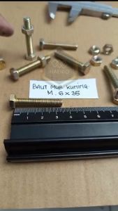 M6X35 (3.5 CM) BAUT MUR HEXAGON KUNING FULL DRAT BMK M6 X 35 PANJANG 3.5 CM DIAMETER BODY 6MM BAUT KUNING 6X35 KUNCI 10 BAUT MUR HEX M6X35MM BAUT HEXAGONAL BOLT 6 X 35MM KUNCI PAS 10MM