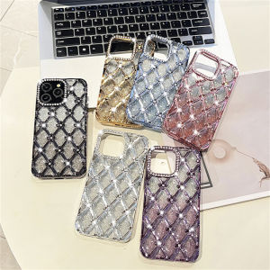 Korean Plating Glitter Diamond Rhombus Soft Phone Case For iPhone 15 16 17 Pro Max 15 16 Plus 17 AIR Bling Rhinestones Shockproof Shell Back Cover