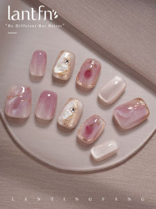 LANTINGFANG | Rose Nebula Handmade Short Wearable Nails High-end Pink Gradient