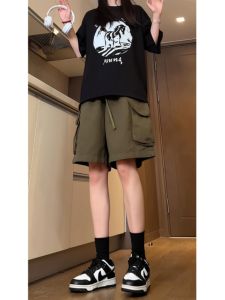 Quần Short Công Sở Màu Xanh Quân Đội Cỡ Lớn Cho Nam Mùa Hè Quần Short Thường Ngày Rộng Rãi Cạp Vừa Cotton 100%