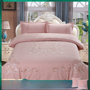 Pure Cotton Embroidery Wedding Quilt Cover Four-Piece Set European Entry Lux Style Pink Quilt Cover Cotton Bed Sheet and Pillowcase Bedding