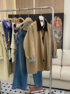 Áo Khoác Gió Nữ Ngắn Mùa Xuân Thu Phong Cách Hàn Quốc Dày Dặn Dáng Rộng Dài Thường Cổ Polo Nút Cài Màu Trơn