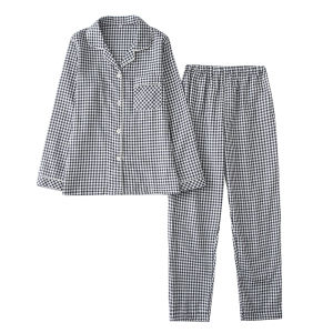 ชุดนอนผ้าฝ้ายแขนยาวฤดูใบไม้ผลิและฤดูใบไม้ร่วงสำหรับผู้ชายและผู้หญิงไซส์ใหญ่ ชุดนอนผ้าฝ้ายสองชั้นสบายๆ สำหรับคู่รัก