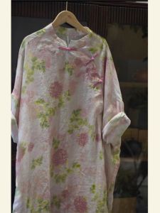 Cut Label Brand Counter Withdraw Womens Clothing Artsy Elegant Shirt Dress Womens Mori Style New Chinese Style Print Cotton and Linen Dress