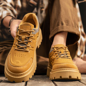 Mens Winter Waterproof Leather Low-Top Work Boots Thick Bottom Wear-Resistant Martin Shoes for Construction And Daily Wear