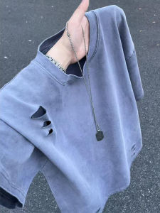 Heavyweight Washed Ripped American Style Casual T-Shirt 300g